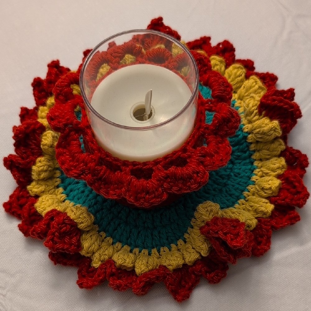 HANDMADE Colorful Crochet Candle Holder - Picture 2 of 11